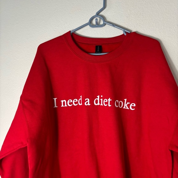 Gildan Women’s Red “I need a Diet Coke” Crewneck Sweater size Large - Picture 2 of 7